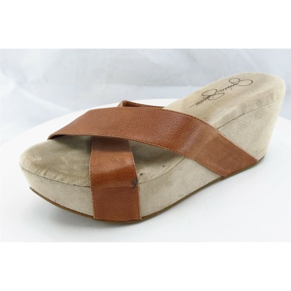 Jessica‎ Simpson Sz 7.5 B Brown Slide Leather Women Sandals - Picture 1 of 8